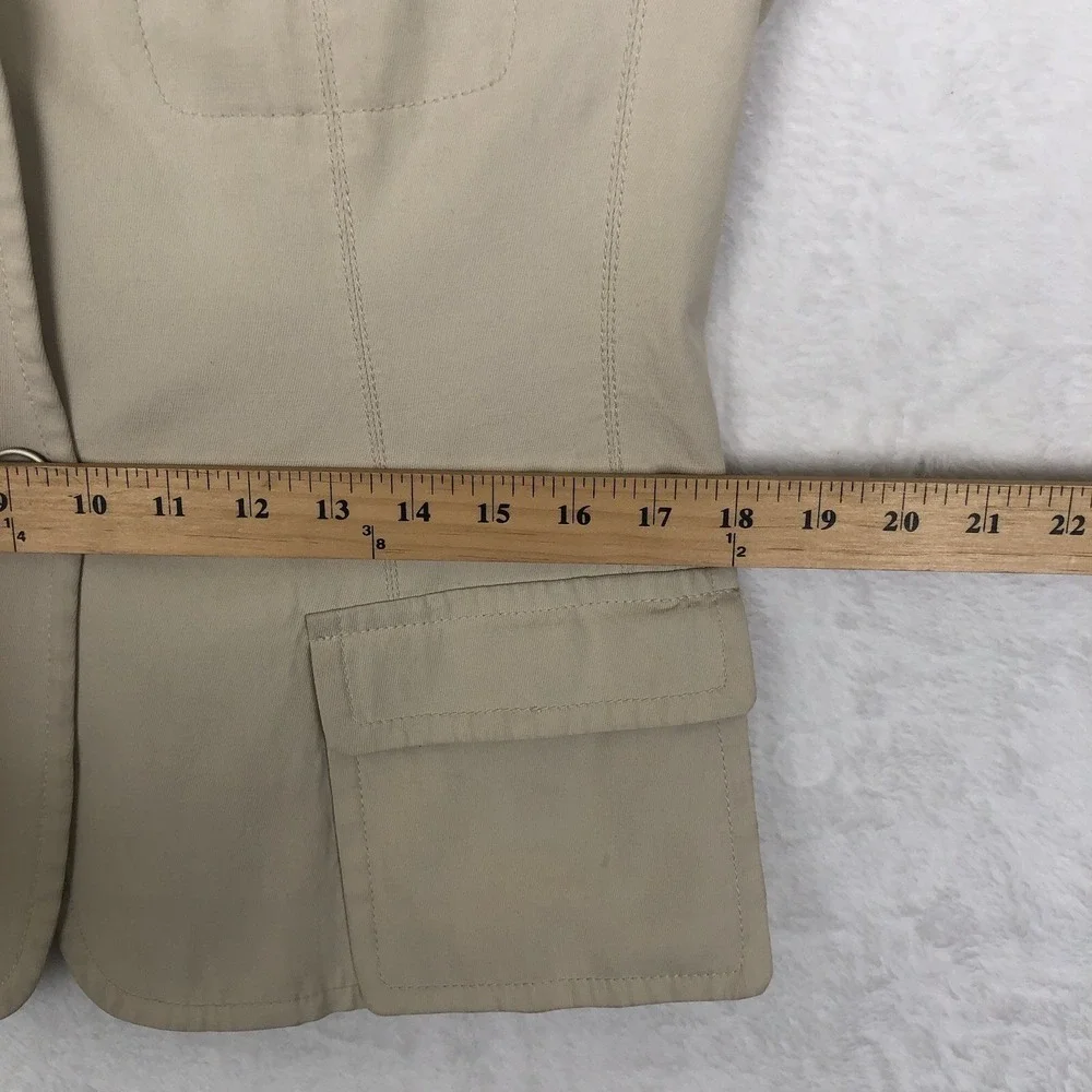 TALBOTS Twill Jacket Women's 10 Khaki 3/4 Sleeve Pockets‎ Two Button Minimalist